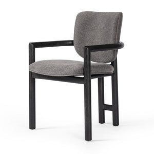 Modern Curved Barrel Back Dining Chair Gray Ash Fabric Solid Oak Wood Ebony Finish