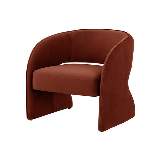 Modern Curved Cut Out Back Rust Velvet Lounge Chair