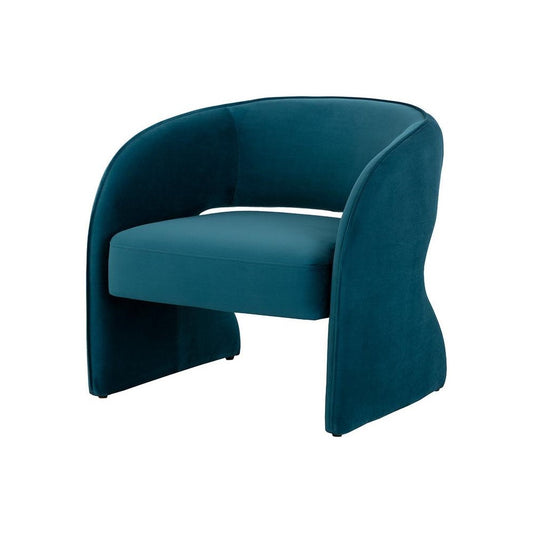 Modern Curved Cut Out Back Teal Velvet Lounge Chair