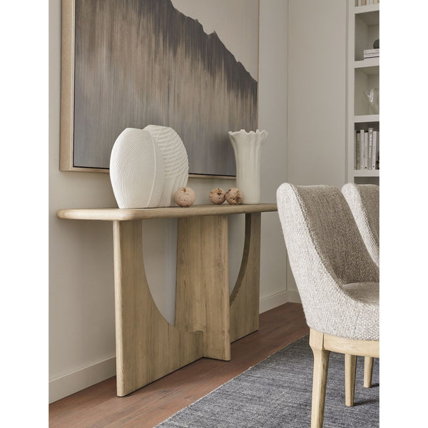Modern Curved Cutout Console Table in Raw Oak Finish 72 inch