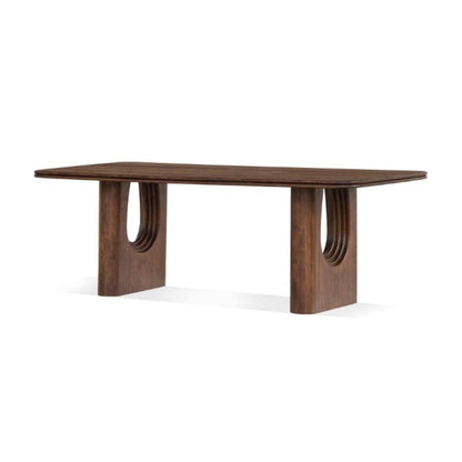 Modern Curved Layered Arched Legs Rectangle Dining Table Oak Wood with Brown Finish 86 inch