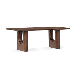 Modern Curved Layered Arched Legs Rectangle Dining Table Oak Wood with Brown Finish 86 inch