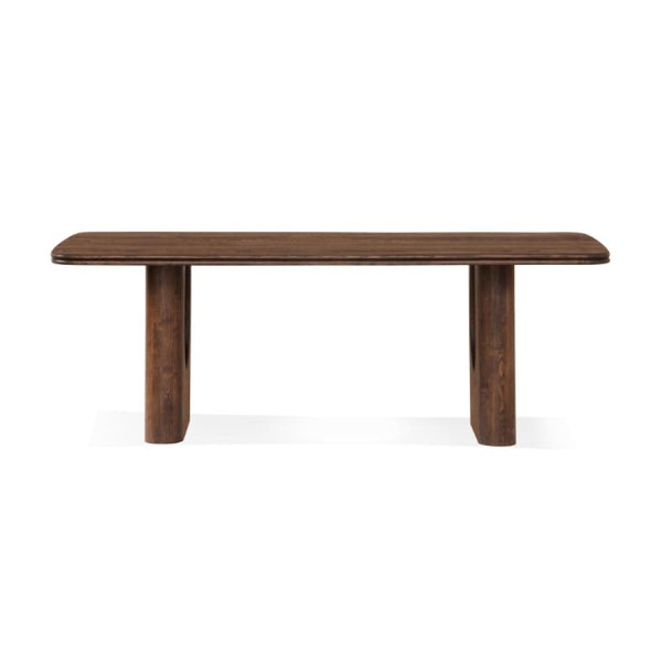 Modern Curved Layered Arched Legs Rectangle Dining Table Oak Wood with Brown Finish 86 inch