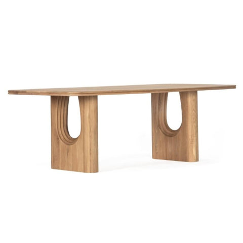 Modern Curved Layered Arched Legs Rectangle Dining Table Oak Wood with Natural Finish 86 inch