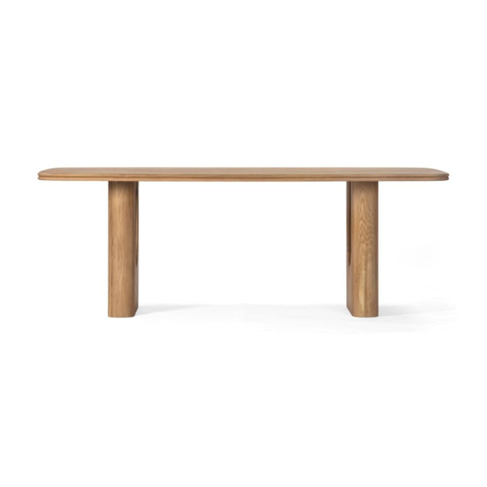 Modern Curved Layered Arched Legs Rectangle Dining Table Oak Wood with Natural Finish 86 inch