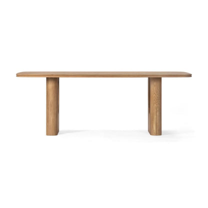 Modern Curved Layered Arched Legs Rectangle Dining Table Oak Wood with Natural Finish 86 inch