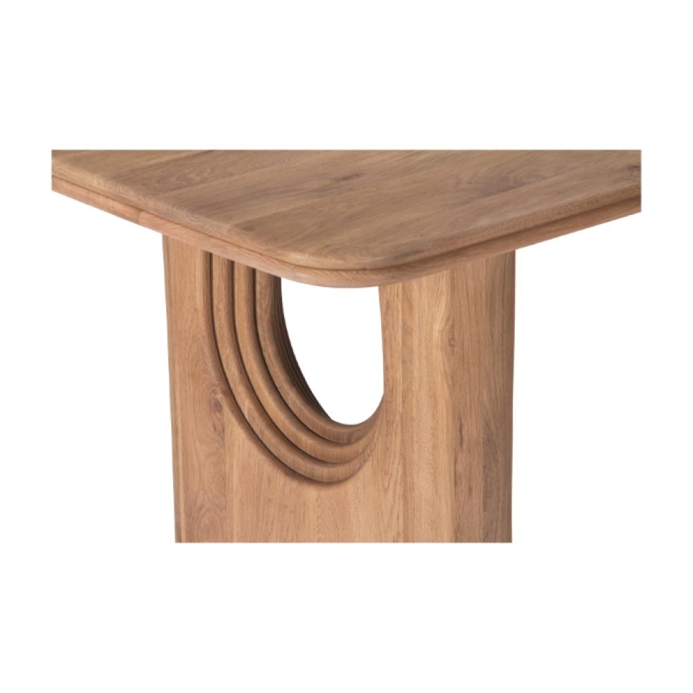 Modern Curved Layered Arched Legs Rectangle Dining Table Oak Wood with Natural Finish 86 inch