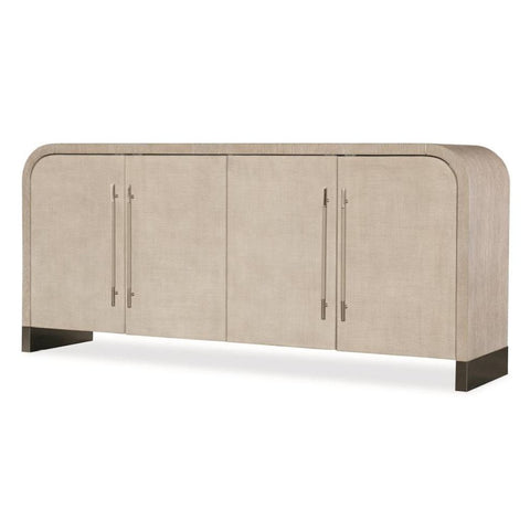 Modern Curved Raffia Wrapped Doors Buffet Sideboard in Alabaster Finish 80 inch