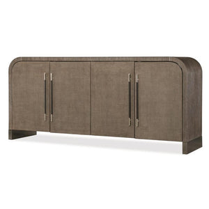 Modern Curved Raffia Wrapped Doors Buffet Sideboard in Mink Finish 80 inch