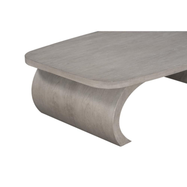 Modern Curved Rectangle Coffee Table Oak Wood Dusted Stone Finish 60 inch