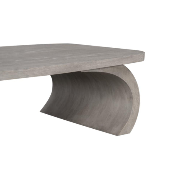 Modern Curved Rectangle Coffee Table Oak Wood Dusted Stone Finish 60 inch