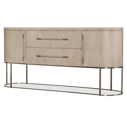 Modern Curved Sideboard Buffet Wire Brushed Alabaster Finish Metal Pewter Base 76 inch