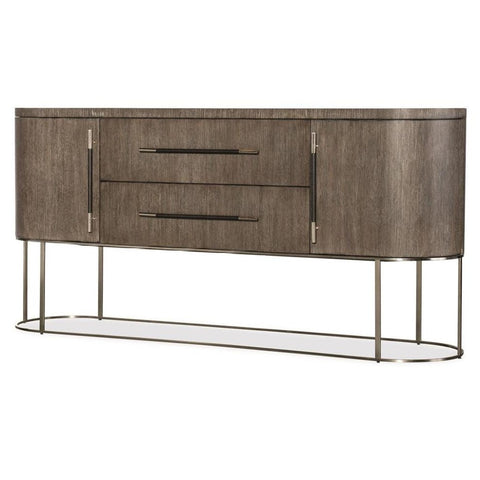 Modern Curved Sideboard Buffet Wire Brushed Mink Finish Metal Pewter Base 76 inch