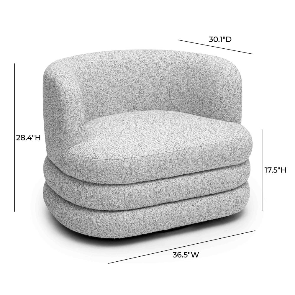 Modern Curved Tight Back & Seat Light Gray Fabric Swivel Lounge Chair