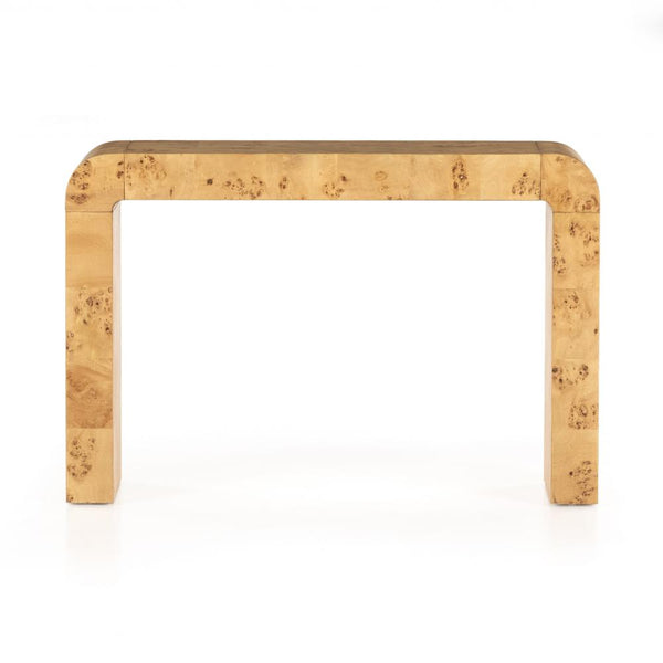 Modern Curved Waterfall Console Table Natural Poplar Burl Wood 45 inch