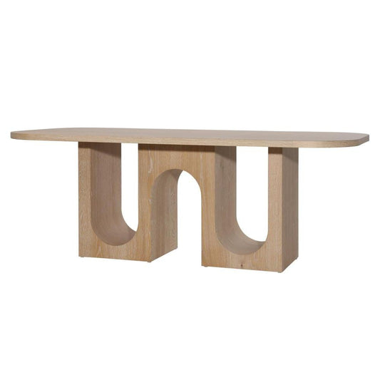 Modern Curves Oak Wood Rectangle Dining Table in Natural Wash Finish 84 inch