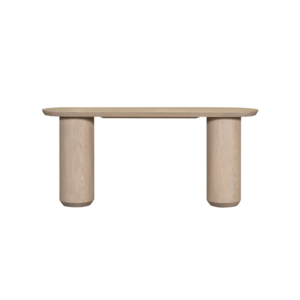 Modern Cylindrical Legs Oval Console Table in Light Oak 72 inch