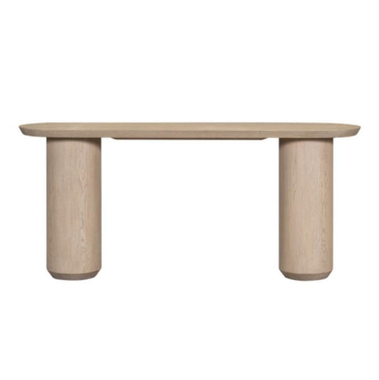 Modern Cylindrical Legs Oval Console Table in Light Oak 72 inch