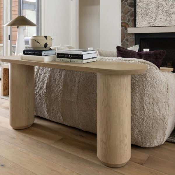 Modern Cylindrical Legs Oval Console Table in Light Oak 72 inch