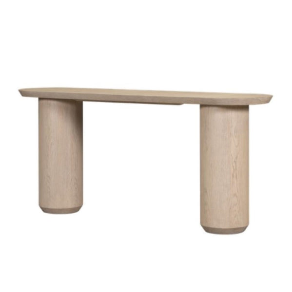 Modern Cylindrical Legs Oval Console Table in Light Oak 72 inch