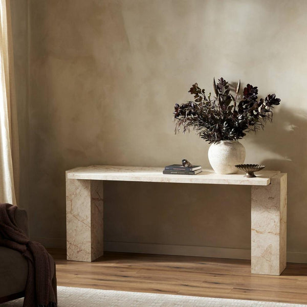 Modern Desert Taupe Marble Console Table 73 inch