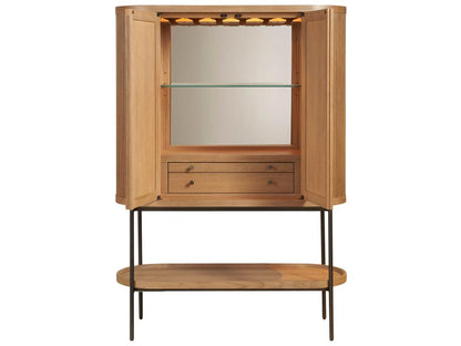 Modern Elegant Curved & Reeded Wood Tall Luxury Bar Cabinet 50 inch