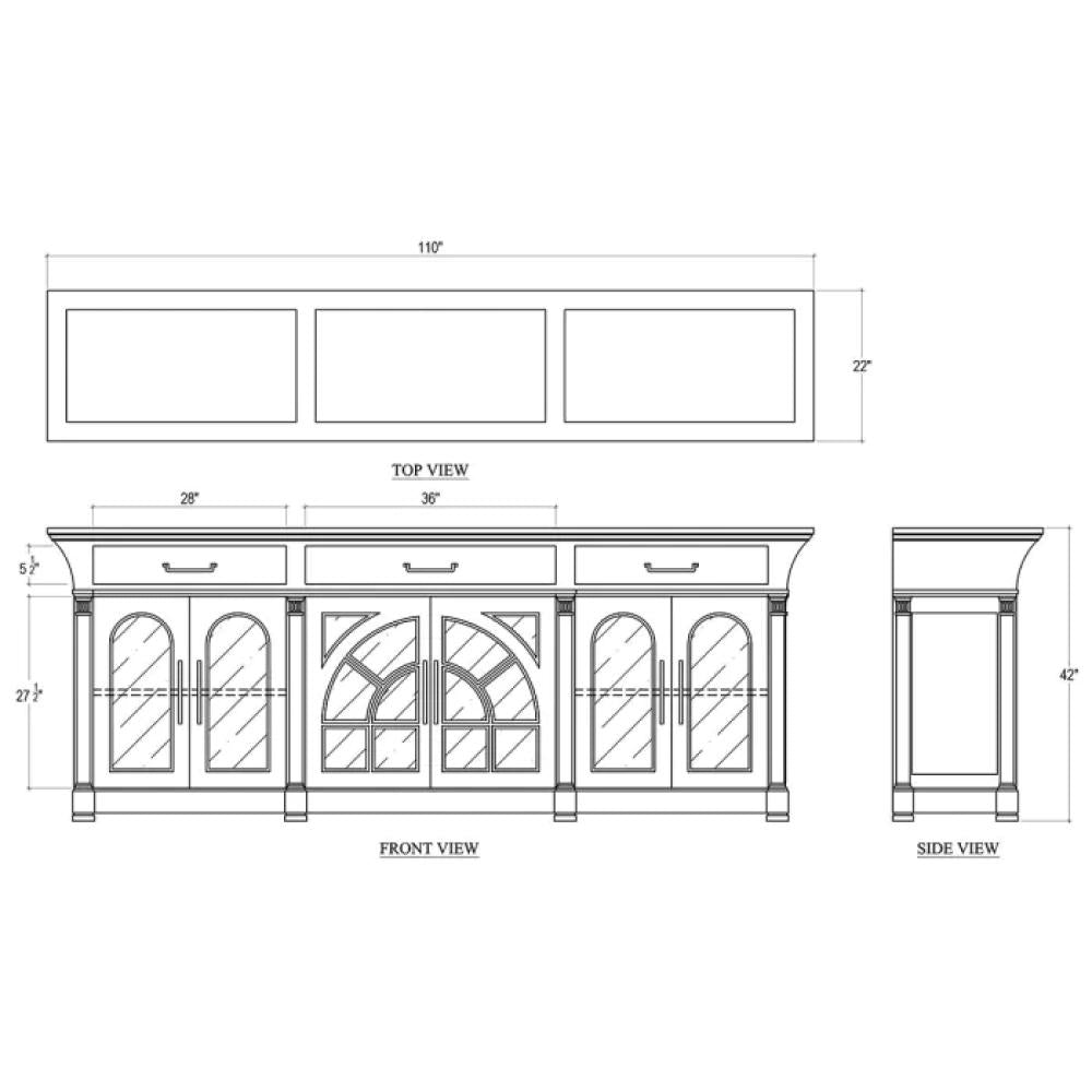 Modern Farmhouse Glass Front Solid Mahogany Wood Buffet Sideboard 110 inch