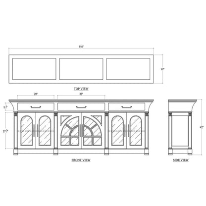 Modern Farmhouse Glass Front Solid Mahogany Wood Buffet Sideboard 110 inch