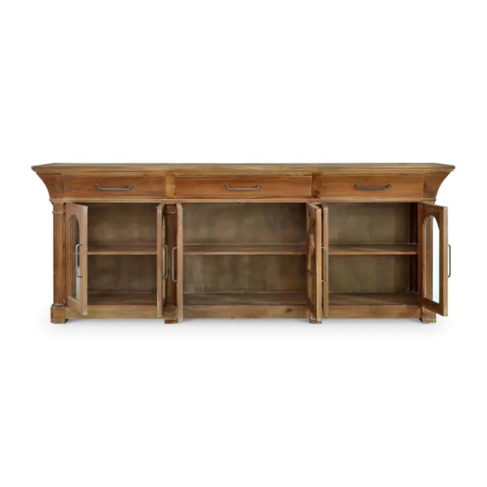 Modern Farmhouse Glass Front Solid Mahogany Wood Buffet Sideboard 110 inch