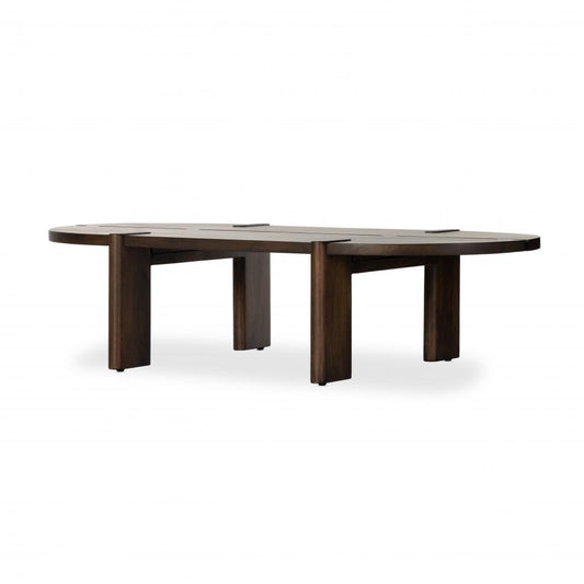 Modern Farmhouse Solid Mango Wood Oval Coffee Table Warm Brown 67 inch