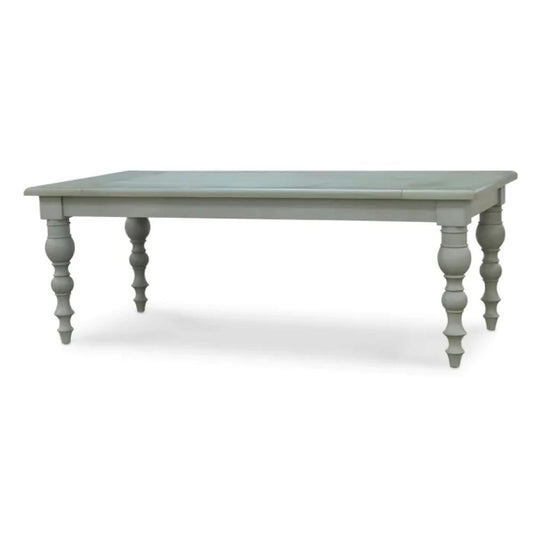 Modern Farmhouse Turned Leg Solid Mahogany Wood Rectangular Dining Table Grey Distressed Finish 84 inch