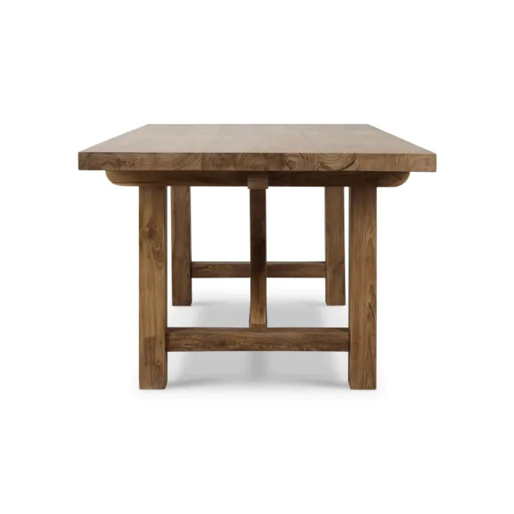 Modern Farmhouse X Base Rectangle Solid Teak Wood Dining Table 84 inch