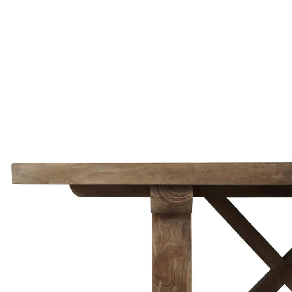 Modern Farmhouse X Base Rectangle Solid Teak Wood Dining Table 84 inch