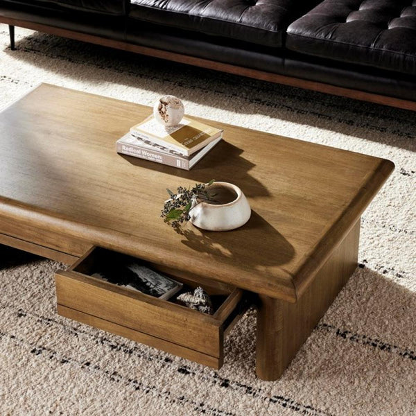 Modern Four Drawer Rectangle Coffee Table Solid Weathered Parawood 55 inch