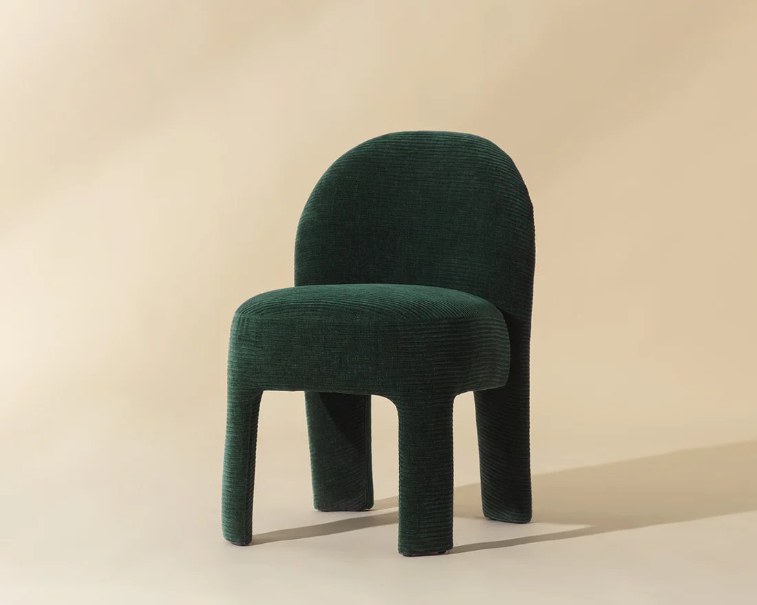 Modern Fully Upholstered Green Fabric Armless Dining Chair