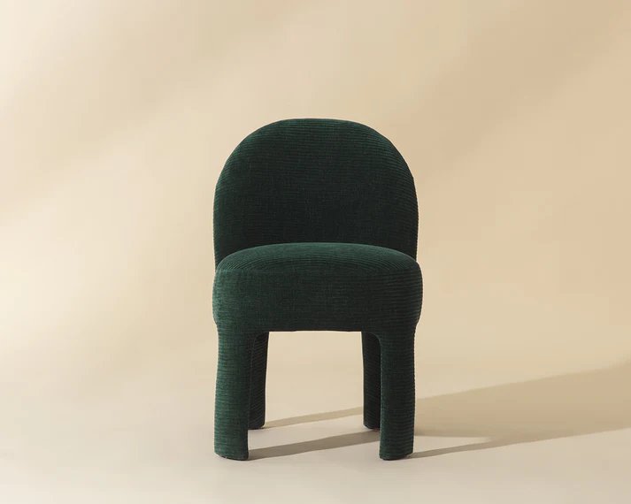 Modern Fully Upholstered Green Fabric Armless Dining Chair