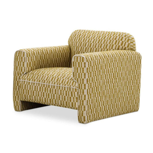 Modern Geometric Pattern Chartreuse Accent Lounge Chair Tight Back Armchair