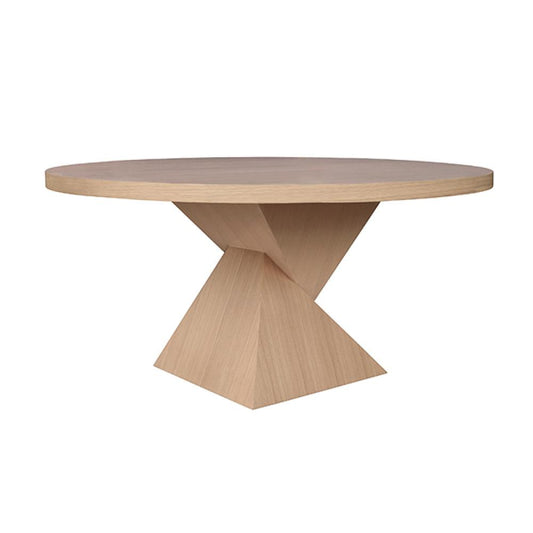 Modern Geometric Round Dining Table Natural Light Oak Wood 60 inch