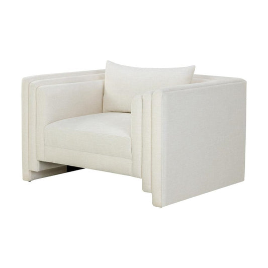 Modern Geometric Stacked Arms Heather Ivory Tweed Lounge Chair