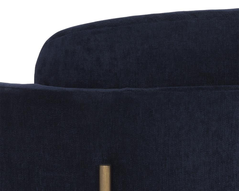 Modern Glam Barrel Back Lounge Chair Navy Blue Fabric & Brass Legs