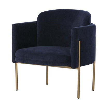 Modern Glam Barrel Back Lounge Chair Navy Blue Fabric & Brass Legs