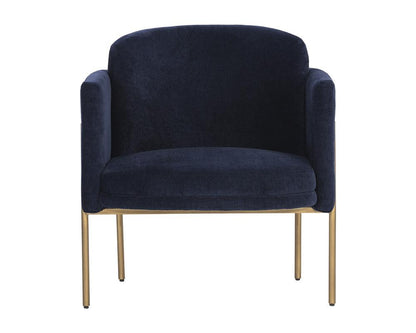 Modern Glam Barrel Back Lounge Chair Navy Blue Fabric & Brass Legs