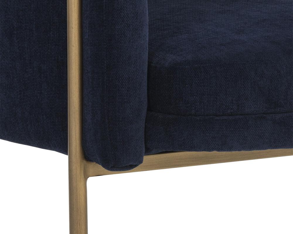 Modern Glam Barrel Back Lounge Chair Navy Blue Fabric & Brass Legs