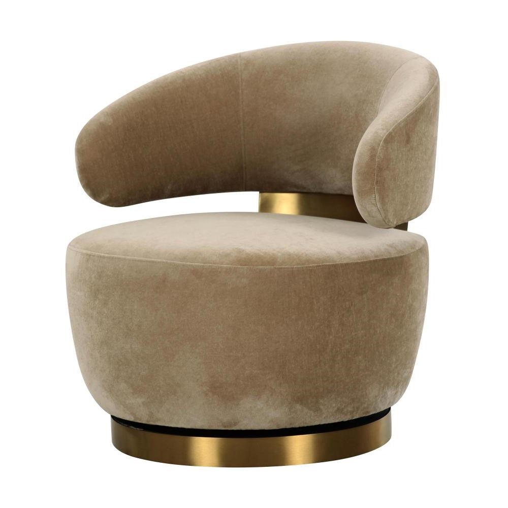 Modern Glam Beige Fabric & Brushed Gold Curved Back Swivel Chair