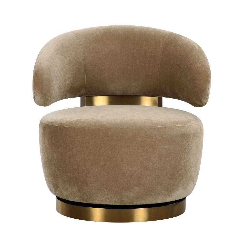 Modern Glam Beige Fabric & Brushed Gold Curved Back Swivel Chair