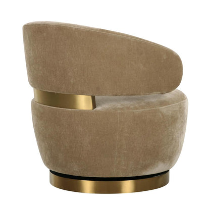 Modern Glam Beige Fabric & Brushed Gold Curved Back Swivel Chair