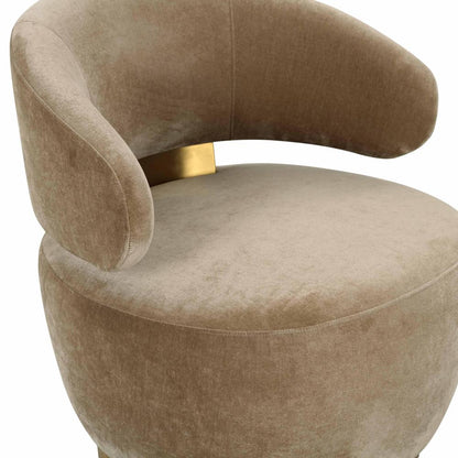 Modern Glam Beige Fabric & Brushed Gold Curved Back Swivel Chair