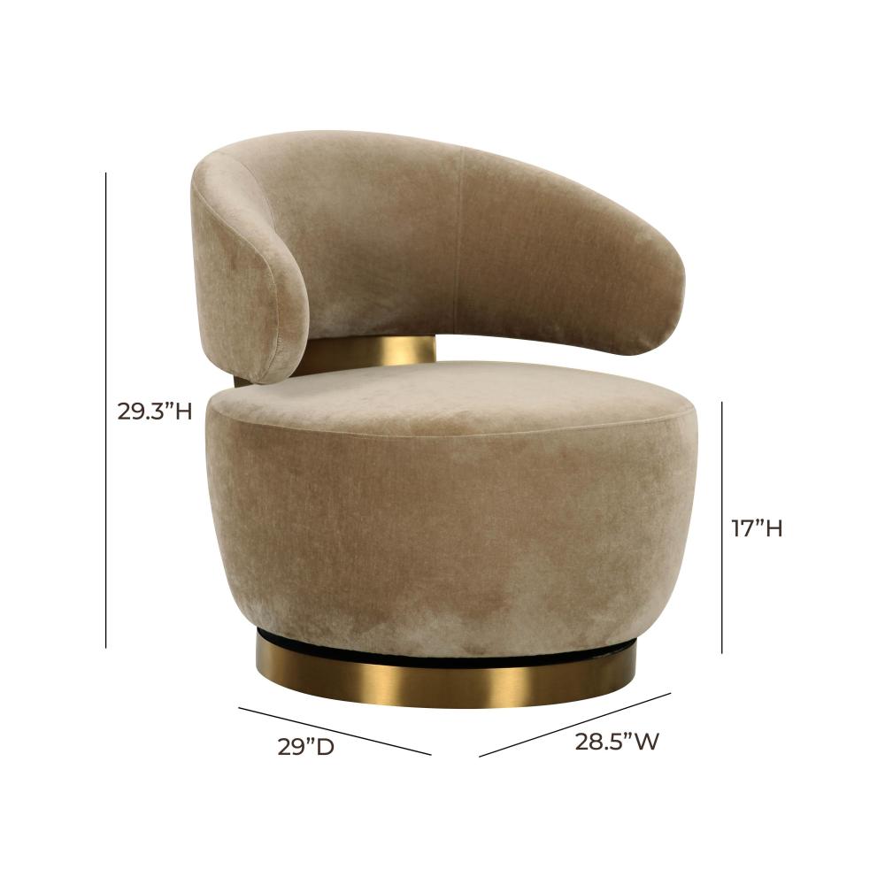 Modern Glam Beige Fabric & Brushed Gold Curved Back Swivel Chair