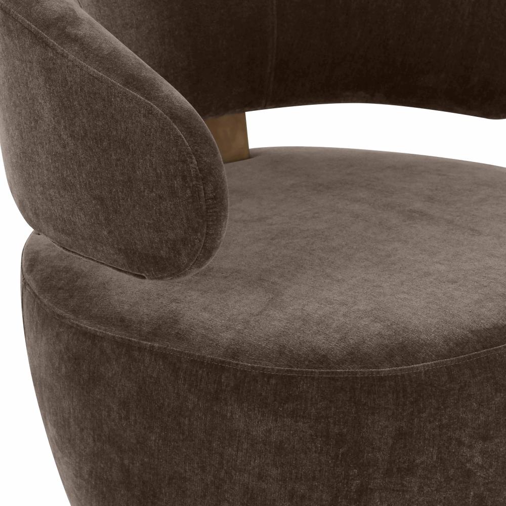 Modern Glam Brown Fabric & Brushed Gold Curved Back Swivel Chair