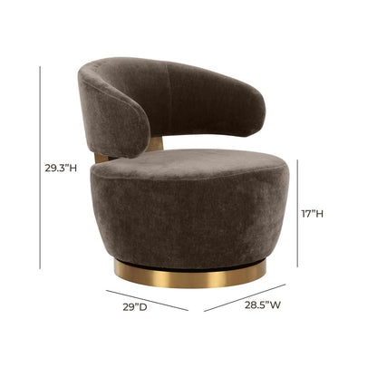 Modern Glam Brown Fabric & Brushed Gold Curved Back Swivel Chair